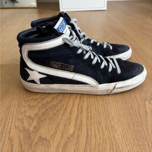 Golden Goose Navy and White High-Top Sneakers